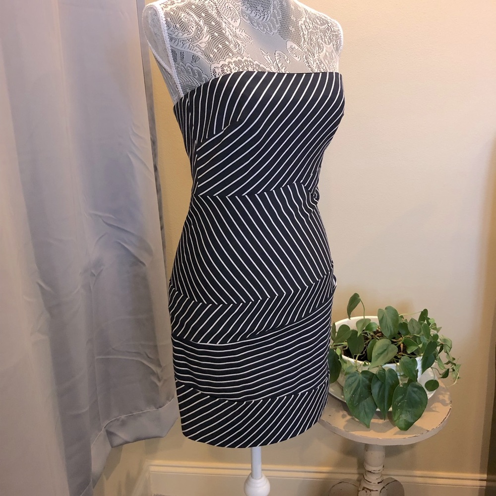Cynthia Steffe Navy & White Strapless Dress